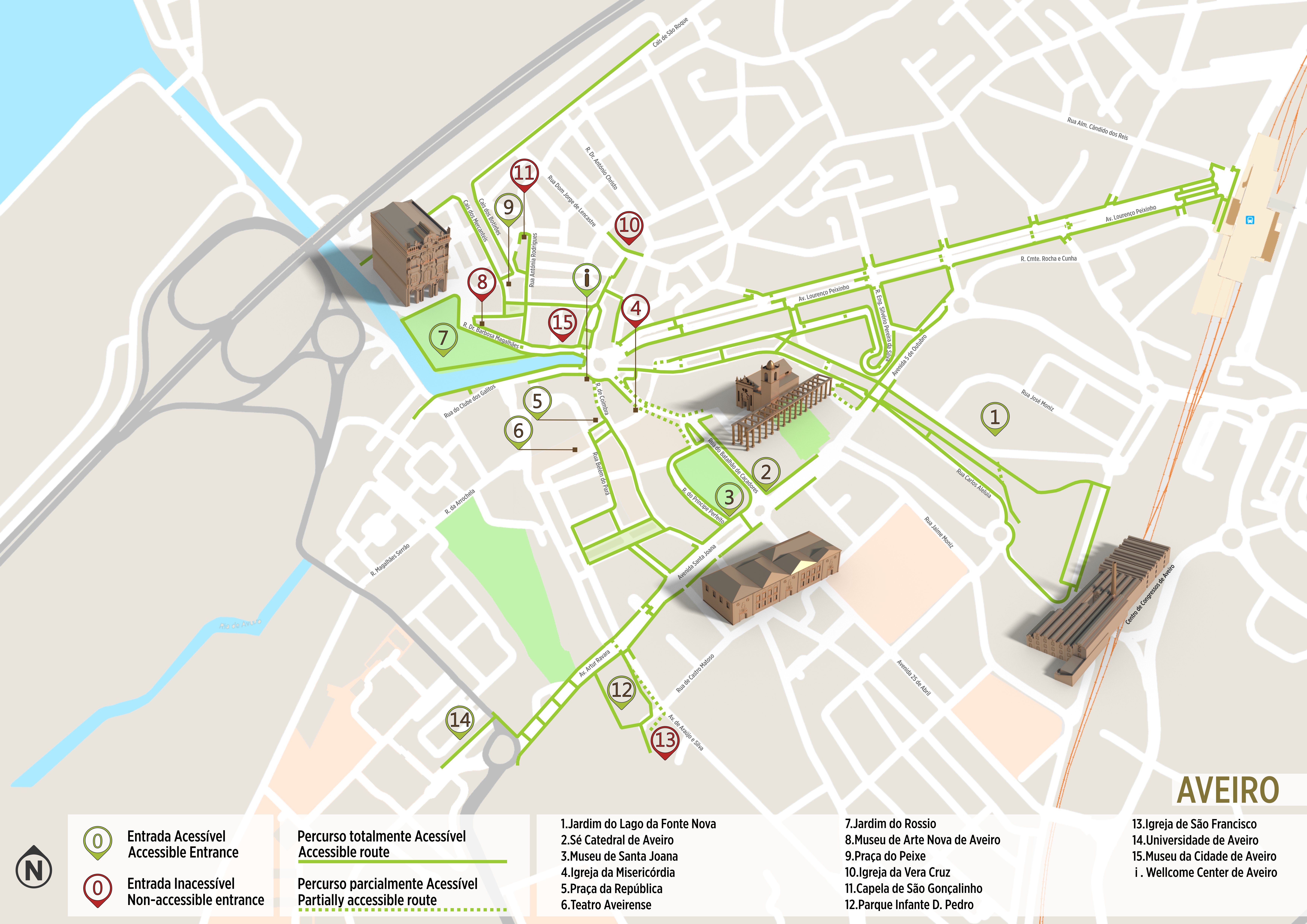 Aveiro - Cartina dell'itinerario accessibile